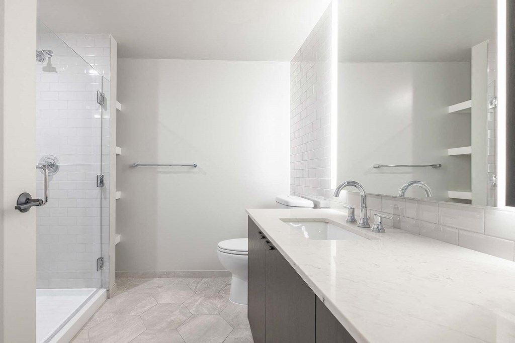 a bathroom with a sink and a toilet and a shower