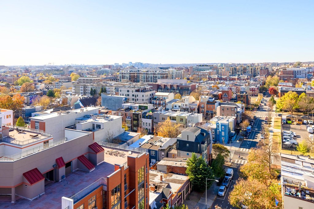 a view of the city from above