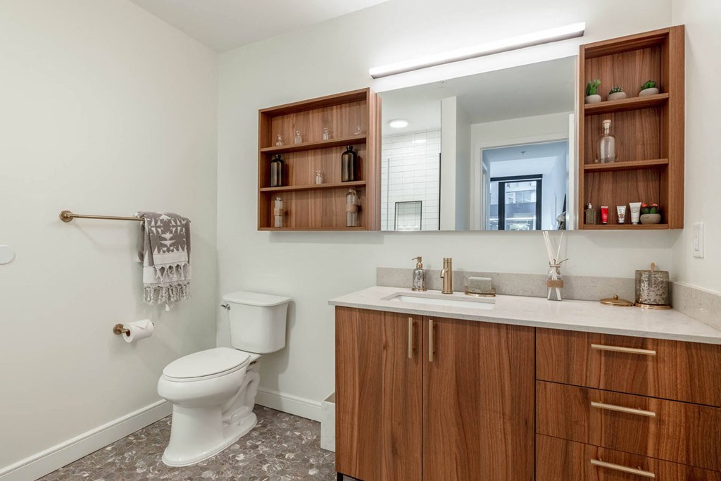 a bathroom with a toilet and a sink and a mirror