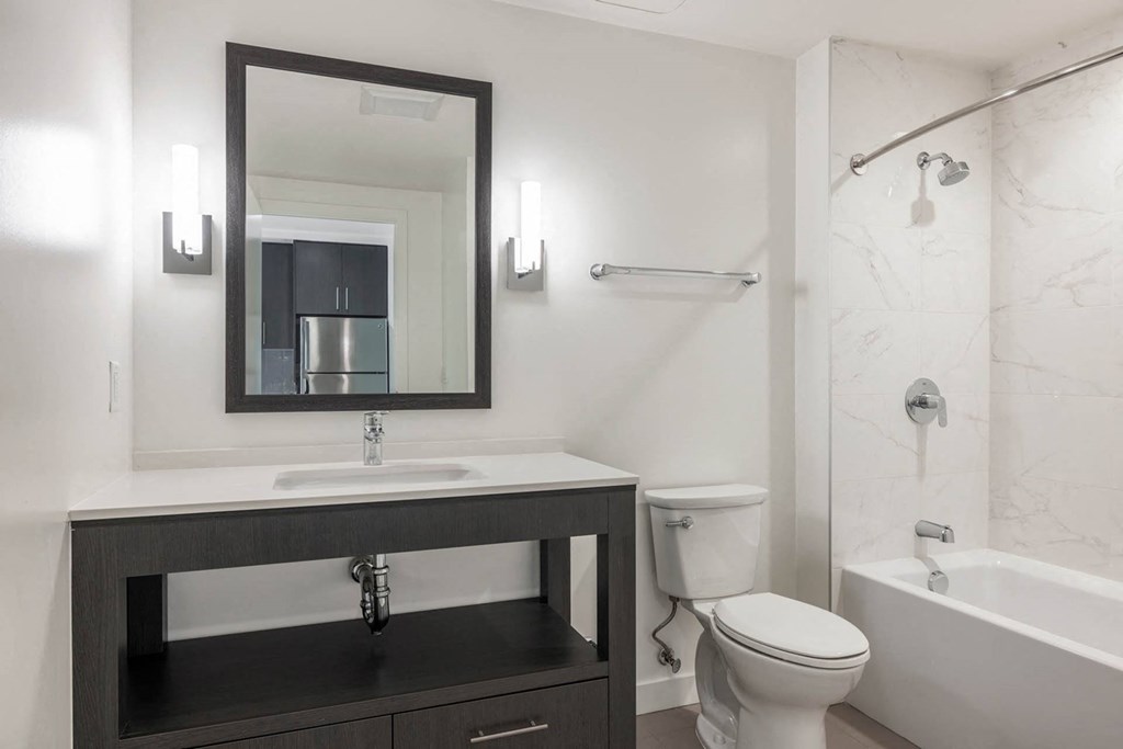 a bathroom with a sink and a toilet and a mirror