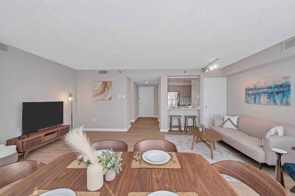 a living room with a couch and a table