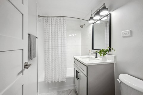 a bathroom with a sink and a shower