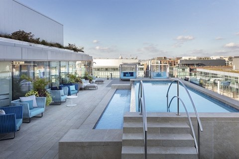 a swimming pool on the roof of a building
