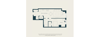 A floor plan of a house with labeled rooms such as "Kitchen/Living/Dining" and "Bathroom".