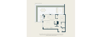 A floor plan of a house with a kitchen, living room, and two bedrooms.
