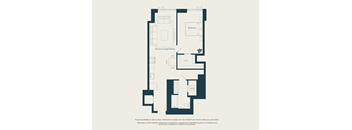 A floor plan of a house with labeled rooms such as Bedroom, Kitchen/Living/Dining, and Bathroom.