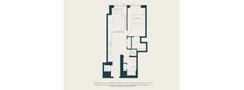 A floor plan of a house with a kitchen, dining area, and a bathroom.