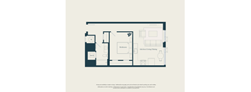 A floor plan of a house with a kitchen, dining area, and a bedroom.