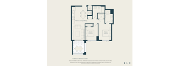 A floor plan of a house with labeled rooms such as kitchen/living/dining and a first floor bedroom.