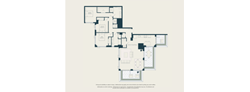 A floor plan of a house with multiple rooms and a kitchen area.