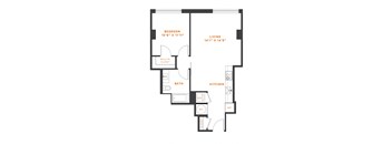 a floor plan of a 1 bedroom floor plan with an attic and a staircase