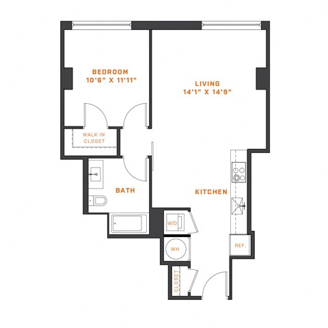 a floor plan of a 1 bedroom floor plan with an attic and a staircase