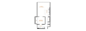a floor plan of a 1 bedroom floor plan with a bathroom and a living room