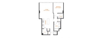 a floor plan of a 1 bedroom floor plan with a bathroom and a living room