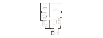 a floor plan of a 1 bedroom floor plan with an open floor