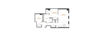 a floor plan of a home with a bedroom and a living room