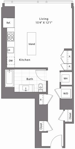a floor plan of a small house with a kitchen and a living room