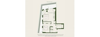 A floor plan of a terrace chth floor with a kitchen, dining area and two bedrooms.