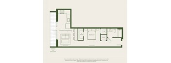 A floor plan of a house with a kitchen, living room, dining room, and bathroom.