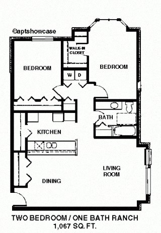a floor plan of a small house with two bedrooms and a bathroom