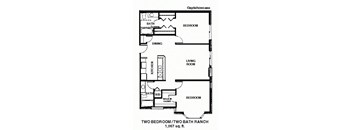 a floor plan of a house with two bedrooms and a bathroom