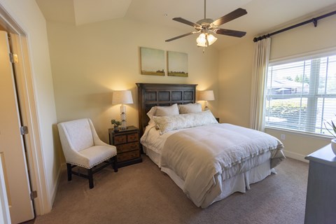 Bedroom With Ceiling Fan at The Villas at Nature Walk, Huntsville