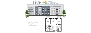 A floor plan for a 2 bedroom apartment in a building called The Lofts at Town Madison.