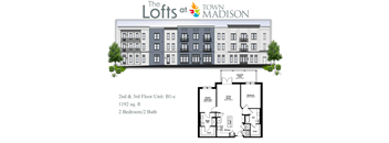 A floor plan for a 2nd and 3rd floor unit at The Lofts at Town Madison.