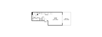 A floor plan of a home with a living room, dining room, kitchen, bathroom, and entry.