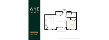 A floor plan for a 1 bedroom apartment at Wye Flats in Powder, Colorado.