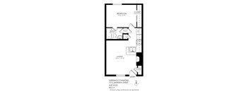 A floor plan for a unit at Sherman Commons shows a bedroom, a bathroom, a living room, and a closet.