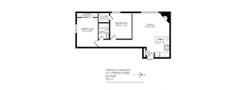 A black and white image of a floor plan for a 10 S. Sherman Street apartment.