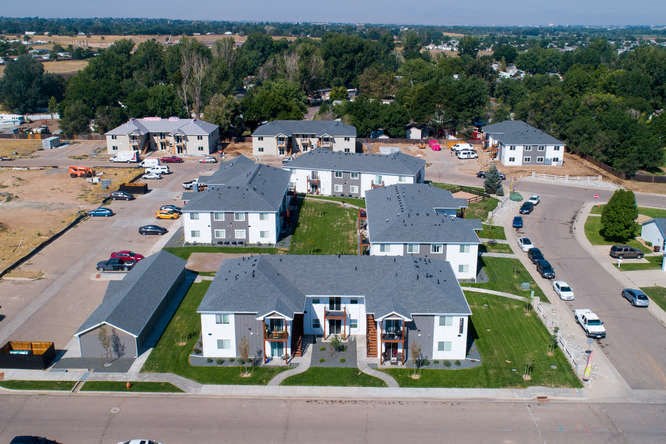arial view of a neighborhood of houses