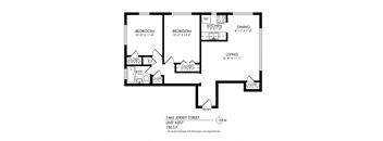 A black and white image of a floor plan for a 1465 Jersey Street unit.