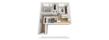 a stylized floor plan of a 1 bedroom apartment
