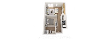 a stylized floor plan with a bedroom and a living room
