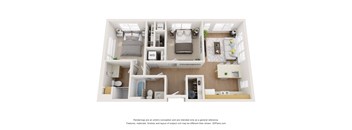 a stylized floor plan with a bedroom and a living room