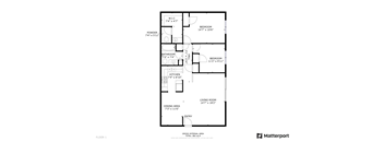 A floor plan for a home with a living room, dining area, kitchen, and three bedrooms.
