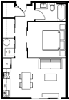 1 Bed 1 Bath 539 sqft