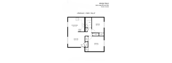 A drawing of a floor plan for a 2 Bedroom / 1 Bath / 825 sf apartment.