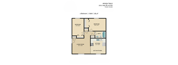 A floor plan for a 2 bedroom, 1 bathroom apartment at Arvada Trails.