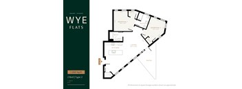 A floor plan for a 2 bedroom, 2 bathroom apartment at Wye Flats in Powder, Colorado.