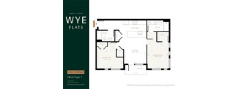 A floor plan for a 2 bedroom, type 3 apartment with a living room, kitchen, two bedrooms, a bathroom, and a patio.