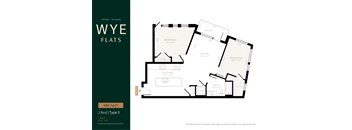 A floor plan for a 2 bedroom, type 5 apartment at Wye Flats in Powder, Colorado.