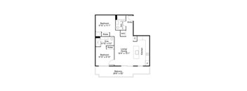 A floor plan of a house with a bedroom, entry, w/d, kitchen, and living/dining area.