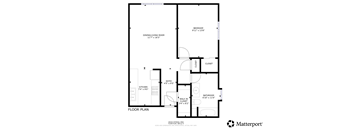 A floor plan for a home with a den/dining room, kitchen, bathroom, and bedrooms.