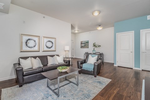 a living room with two couches and a coffee table