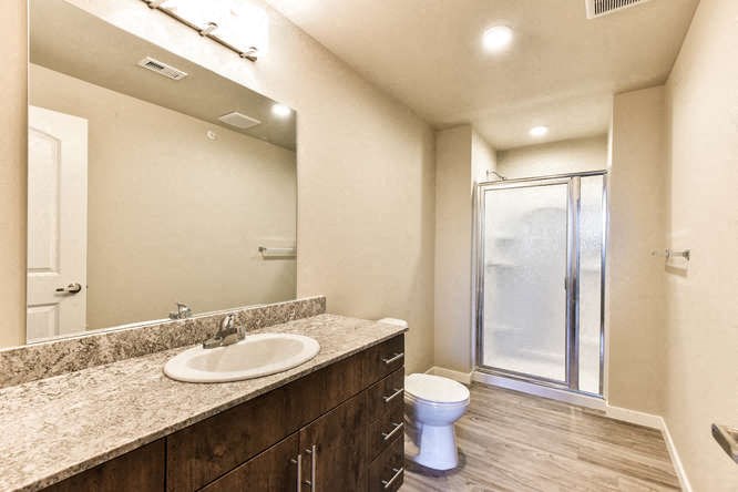 a bathroom with a sink and a toilet and a shower