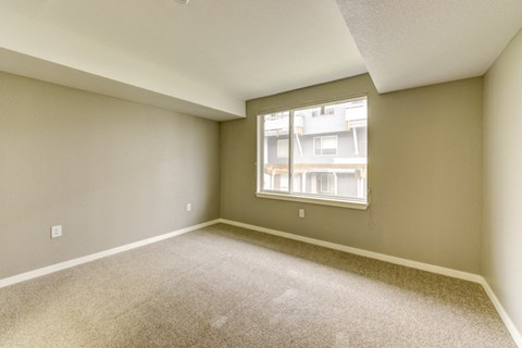 an empty room with carpet and a window