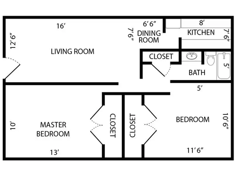 2 bed 1 bath floor plan at Postmark at Littleton, Littleton, 80120